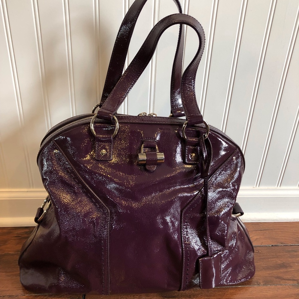 YSL Purple Patent Leather Dome Muse Satchel- Large